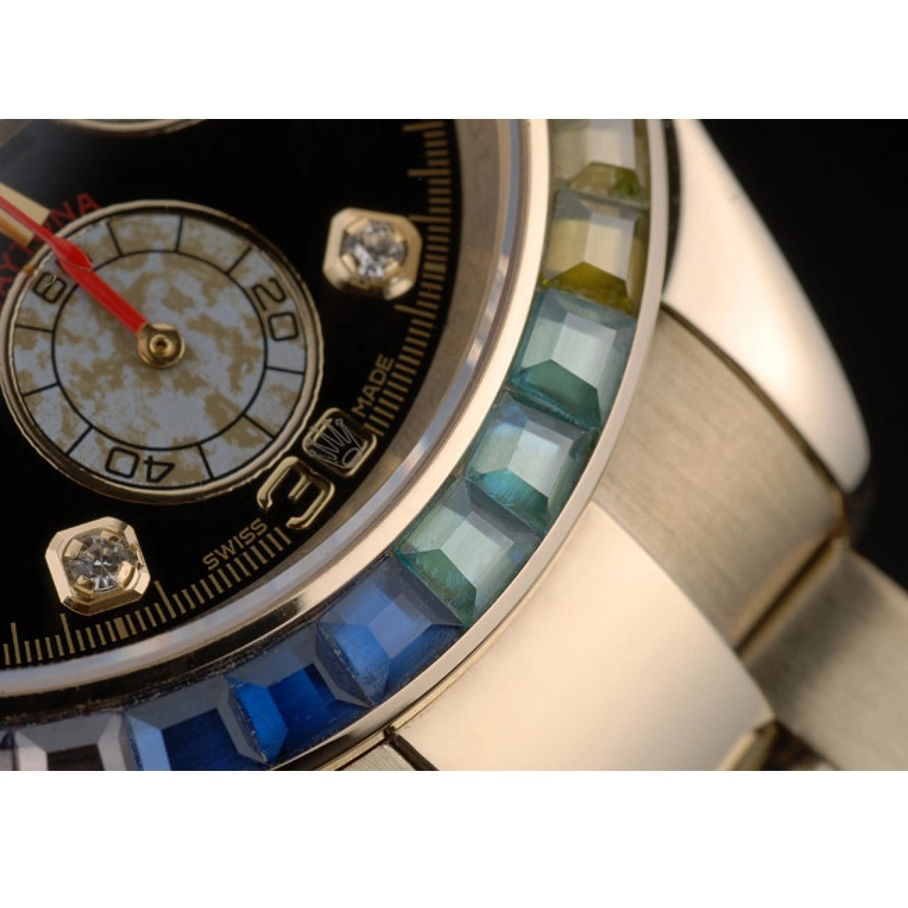 Rolex copies cheap Crystals Cosmograph Gold Rolex Black Rainbow Rose Strap Daytona Bezel Dial 80251 0817